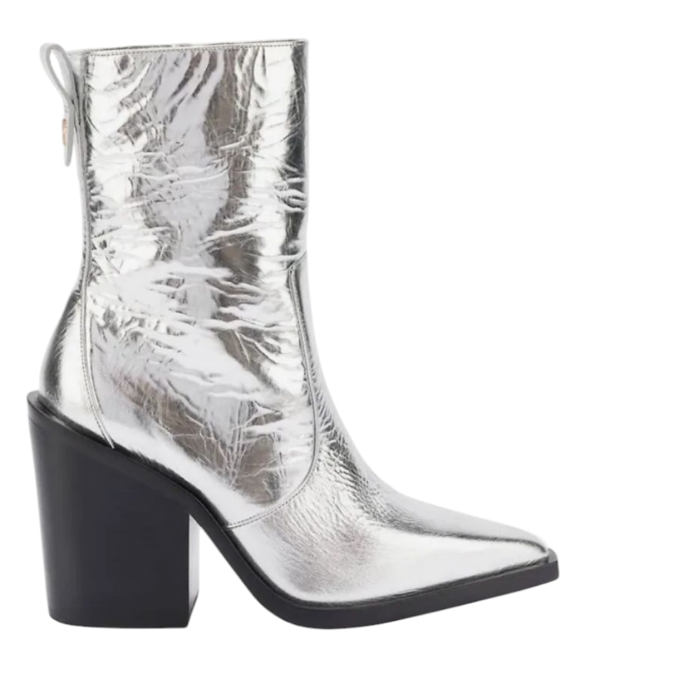 LARROUDE JAMES CRINKLED SILVER METALLIC Ankle Boots... Size 6 - Picture 3 of 11